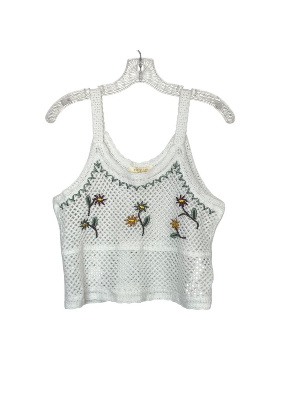 Rebellion Crochet Crop Top Womens Large White New Floral Embroidery